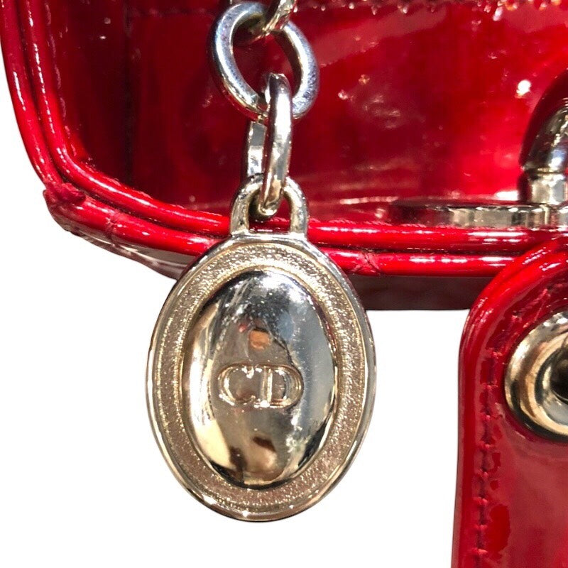 クリスチャン・ディオール Christian Dior レディディオール ミディアム レッド パテント レディース ハンドバッグ