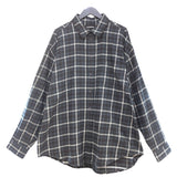 バレンシアガ BALENCIAGA バックロゴ刺繍長袖チェックシャツ 542174 ブラック×グリーン コットン メンズ 長袖シャツ