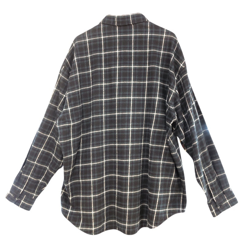 バレンシアガ BALENCIAGA バックロゴ刺繍長袖チェックシャツ 542174 ブラック×グリーン コットン メンズ 長袖シャツ