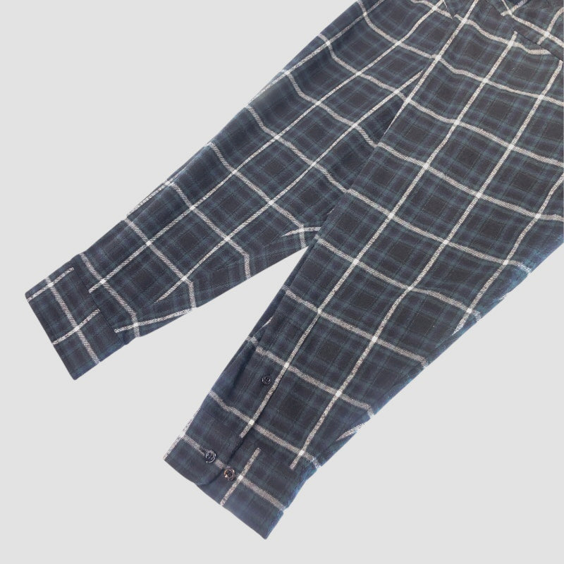 バレンシアガ BALENCIAGA バックロゴ刺繍長袖チェックシャツ 542174 ブラック×グリーン コットン メンズ 長袖シャツ