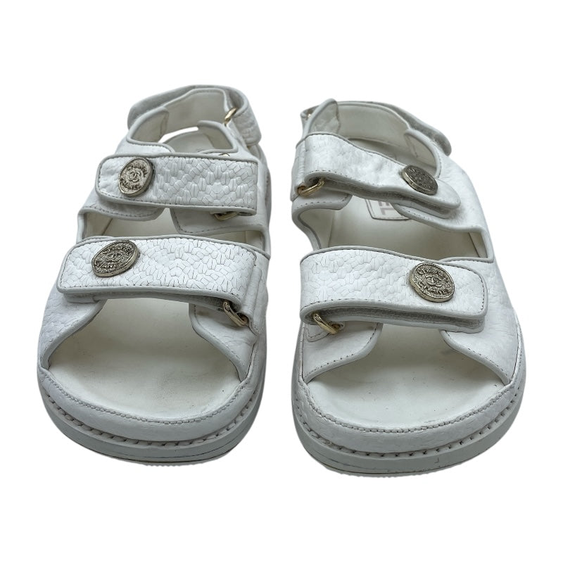 シャネル CHANEL ココマーク ボタン スポーツサンダル G35927 ホワイト レザー レディース サンダル