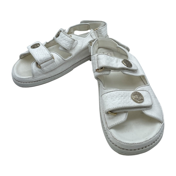 シャネル CHANEL ココマーク ボタン スポーツサンダル G35927 ホワイト レザー レディース サンダル