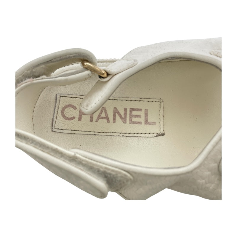 シャネル CHANEL ココマーク ボタン スポーツサンダル G35927 ホワイト レザー レディース サンダル