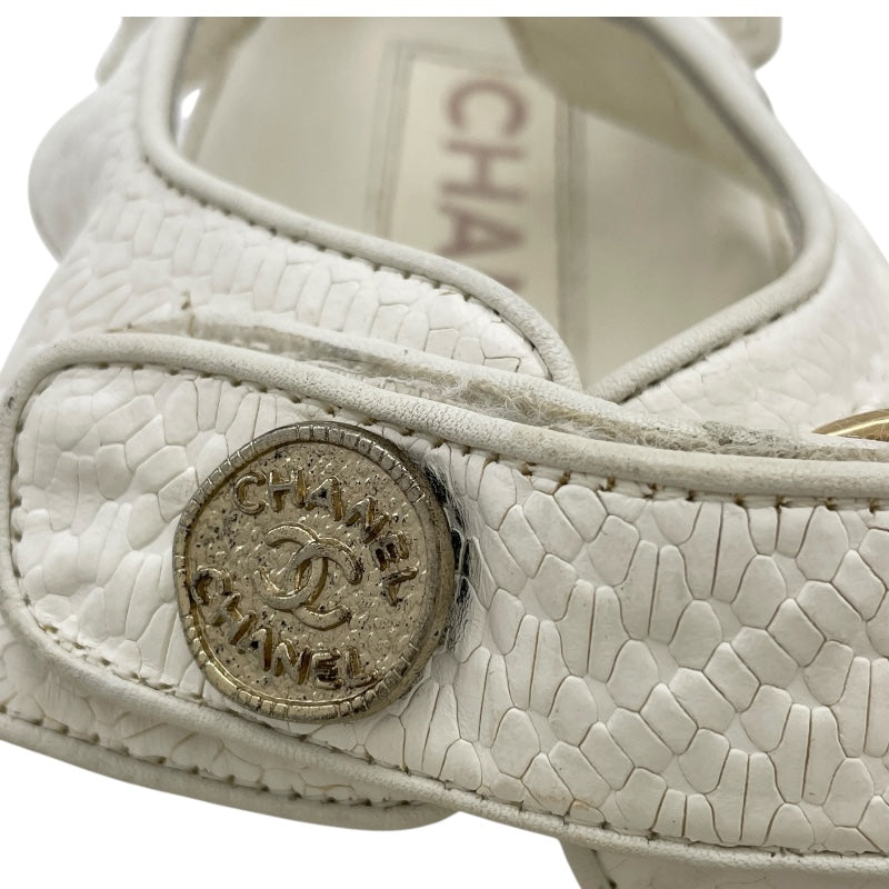 シャネル CHANEL ココマーク ボタン スポーツサンダル G35927 ホワイト レザー レディース サンダル