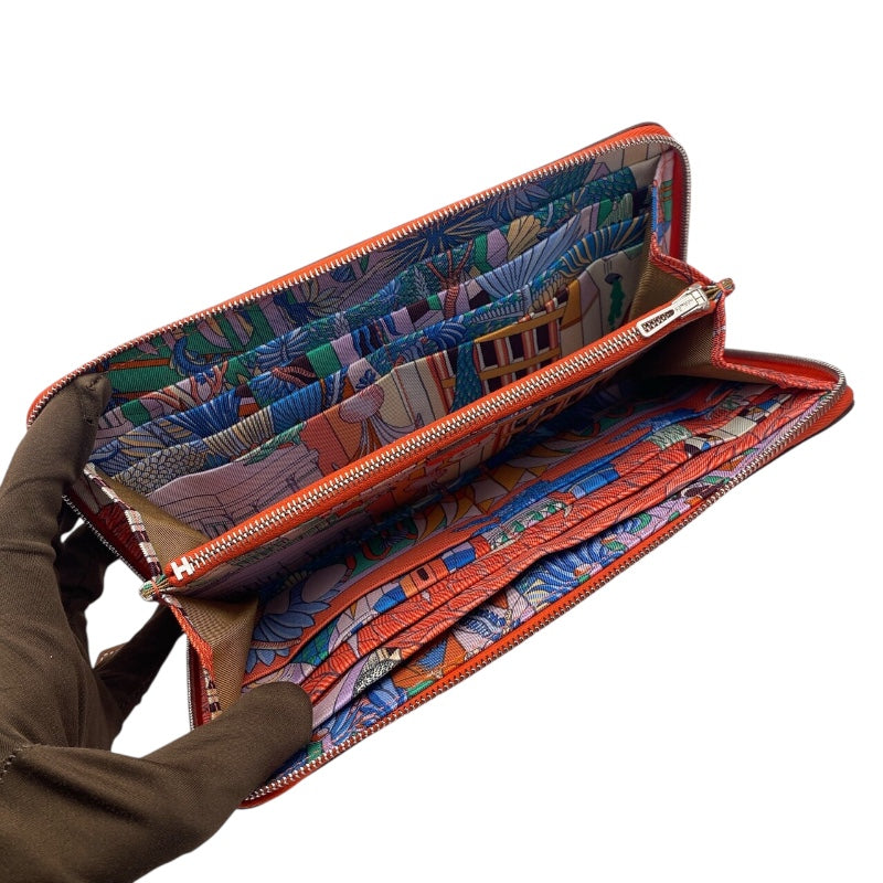 エルメス HERMES アザップロング シルクイン W刻（2024年製) オレンジフィールド/SV金具 エプソン レディース 長財布