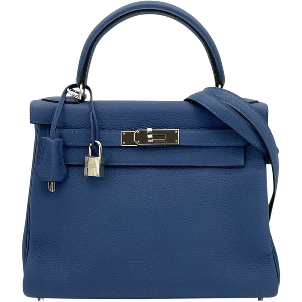 エルメス HERMES ケリー28 内縫い C刻 ブルーブライトン SV金具 トリヨン レディース ショルダーバッグ