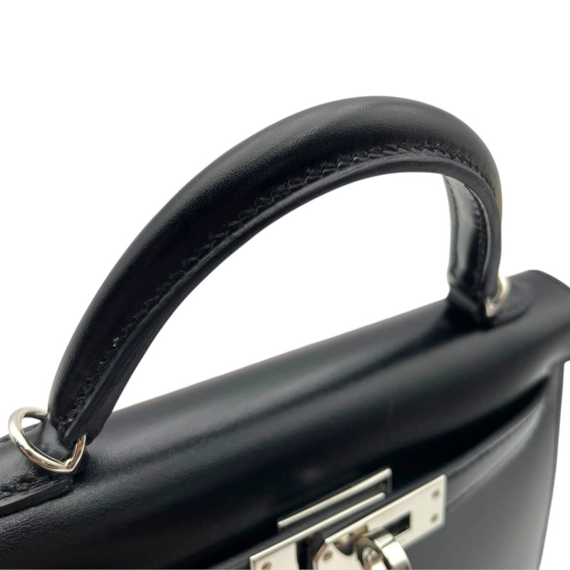 エルメス HERMES ミニケリー2 U刻印 ブラック SV金具 ボックスカーフ レディース ショルダーバッグ