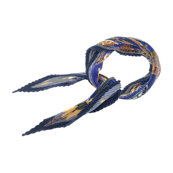 エルメス HERMES プリーツカレ CHARME S DE S PLAG E S NO RMAND E S ブルー シルク レディース スカーフ