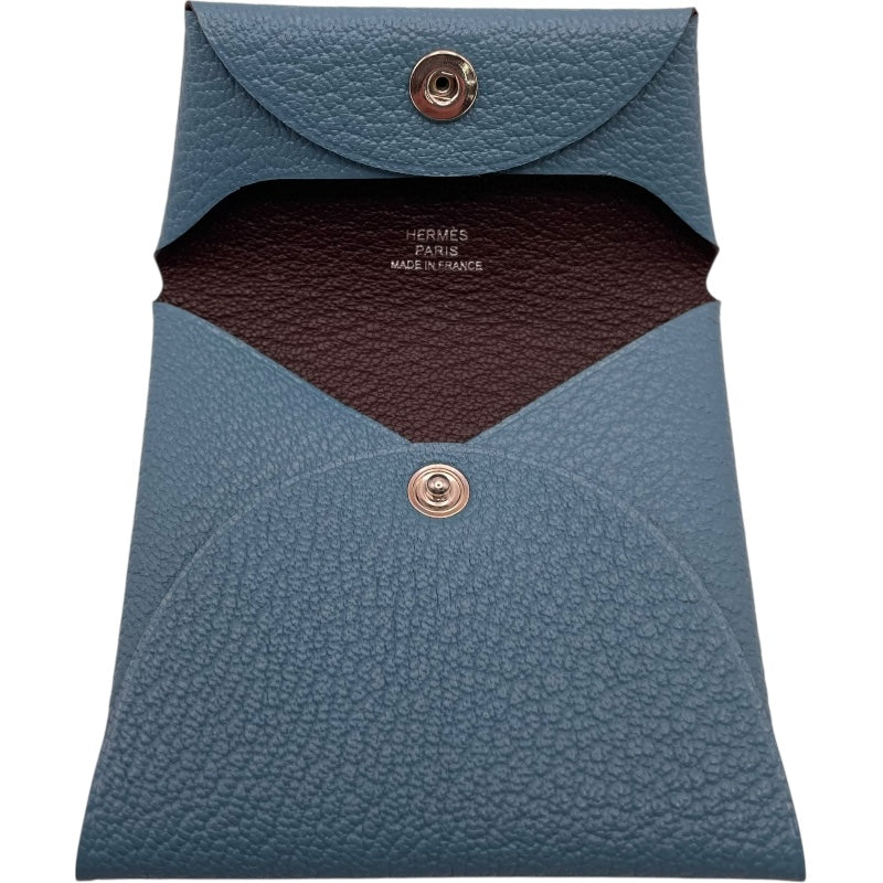 エルメス HERMES バスティア ヴェルソ W刻 ブルー シェーブル レディース コインケース