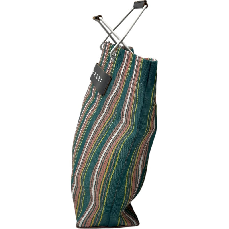 マルニ MARNI フラワーカフェストライプバッグ グリーン ピンク ナイロン レディース ハンドバッグ