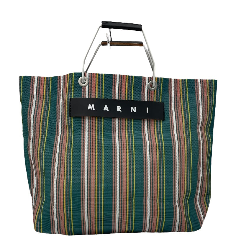 マルニ MARNI フラワーカフェストライプバッグ グリーン ピンク ナイロン レディース ハンドバッグ