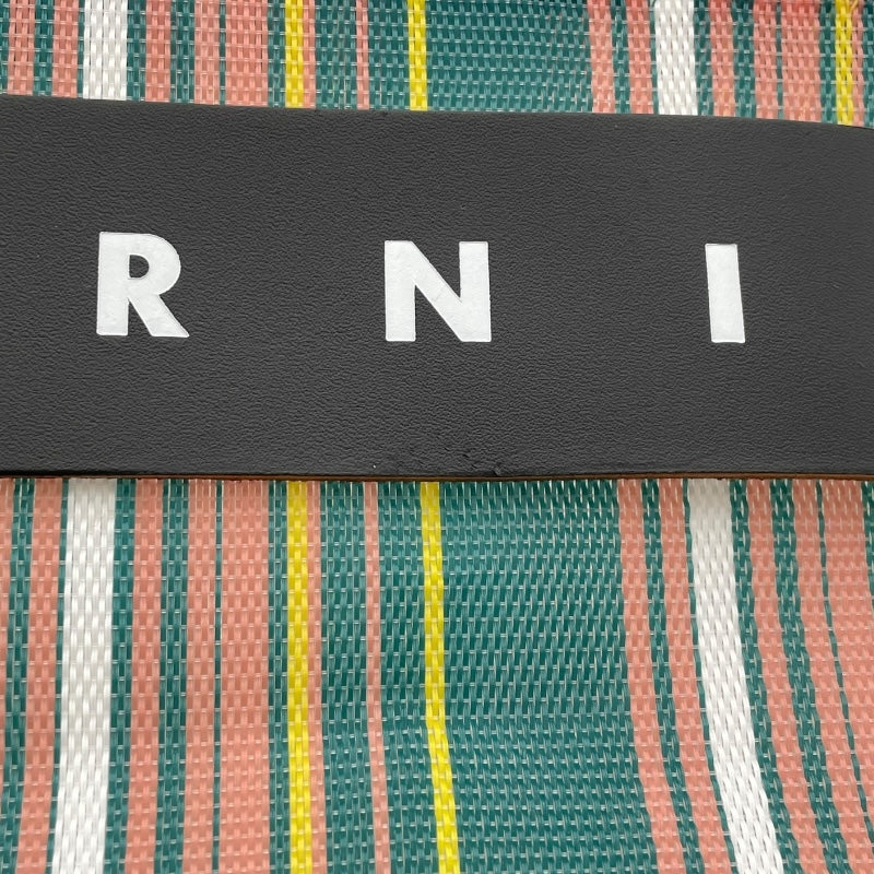 マルニ MARNI フラワーカフェストライプバッグ グリーン ピンク ナイロン レディース ハンドバッグ