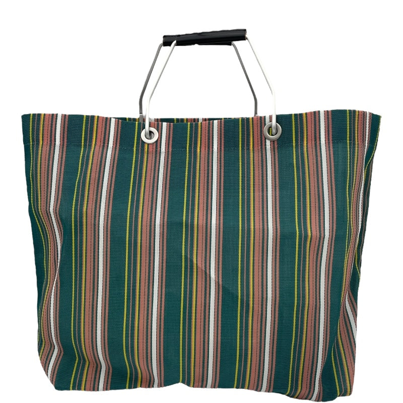 マルニ MARNI フラワーカフェストライプバッグ グリーン ピンク ナイロン レディース ハンドバッグ