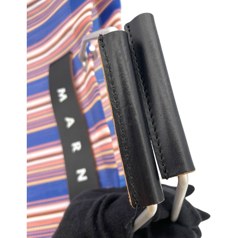 マルニ MARNI フラワーカフェストライプバッグ ブルー・ピンク ナイロン レディース その他バッグ