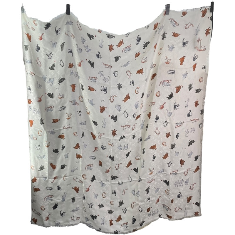 ルイ・ヴィトン LOUIS VUITTON ショールストール MP2264 アイボリー キャットモノグラム/シルク・ウール レディース ストール