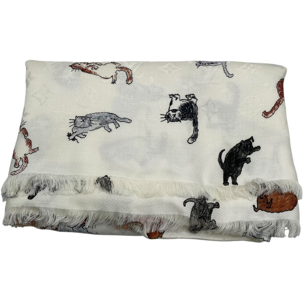 ルイ・ヴィトン LOUIS VUITTON ショールストール MP2264 アイボリー キャットモノグラム/シルク・ウール レディース ストール