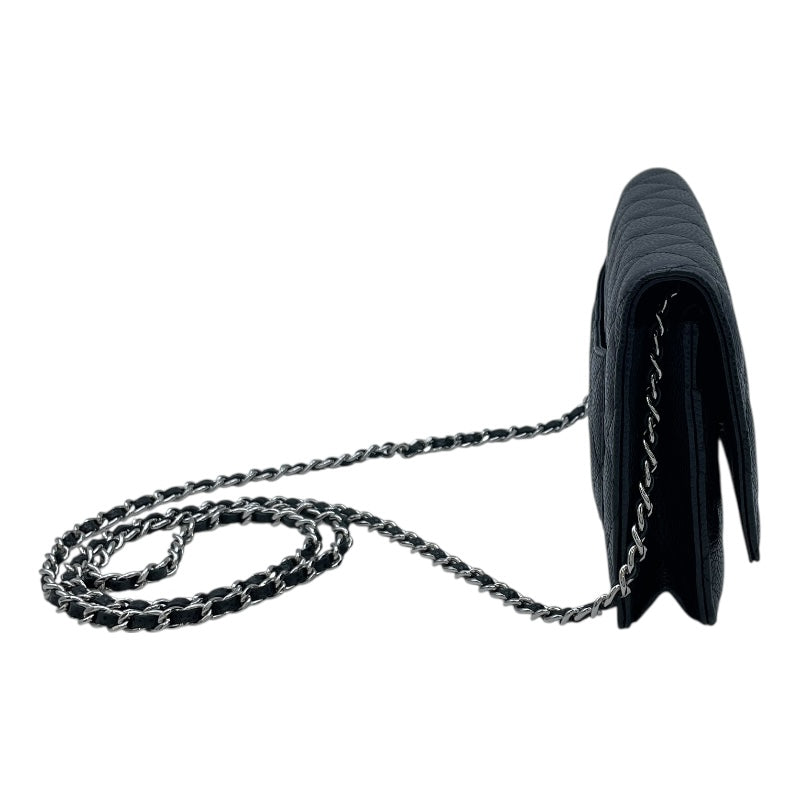 シャネル CHANEL マトラッセチェーン ウォレット A33814 20番台 ブラック SV金具 キャビアスキン レディース ショルダーバッグ