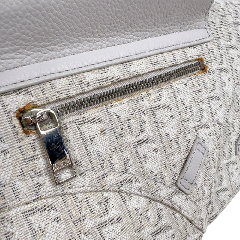 クリスチャン・ディオール Christian Dior サドルボディバッグ ホワイト　シルバー金具 キャンバス/レザー メンズ ボディバッグ