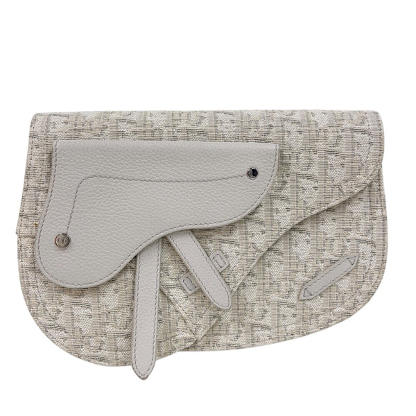 クリスチャン・ディオール Christian Dior サドルボディバッグ ホワイト　シルバー金具 キャンバス/レザー メンズ ボディバッグ