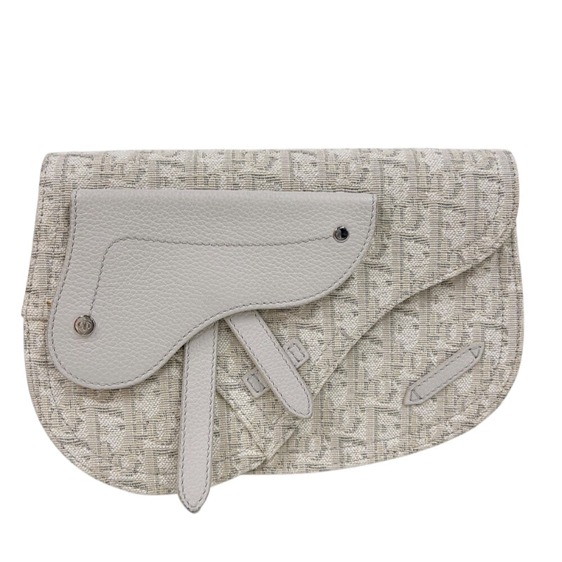 クリスチャン・ディオール Christian Dior サドルボディバッグ ホワイト　シルバー金具 キャンバス/レザー メンズ ボディバッグ