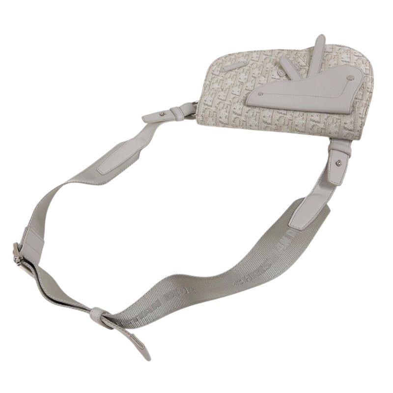 クリスチャン・ディオール Christian Dior サドルボディバッグ ホワイト　シルバー金具 キャンバス/レザー メンズ ボディバッグ