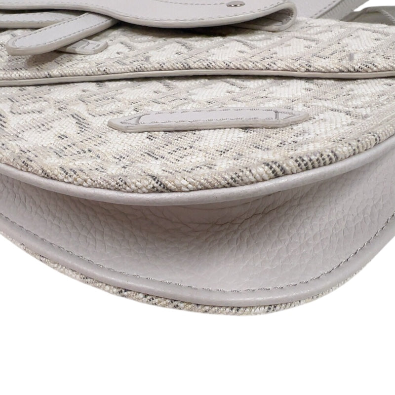 クリスチャン・ディオール Christian Dior サドルボディバッグ ホワイト　シルバー金具 キャンバス/レザー メンズ ボディバッグ