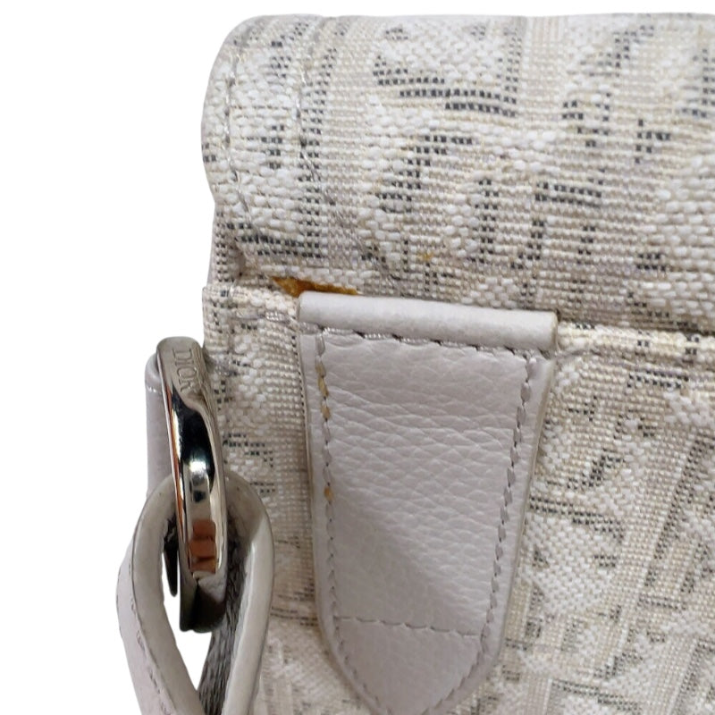 クリスチャン・ディオール Christian Dior サドルボディバッグ ホワイト　シルバー金具 キャンバス/レザー メンズ ボディバッグ