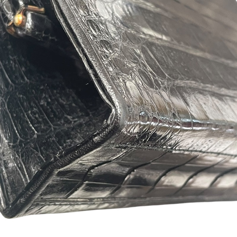 シャネル CHANEL ココマークガマ口ハンドバッグ ブラック ゴールド金具 クロコダイル クロコ レディース ハンドバッグ