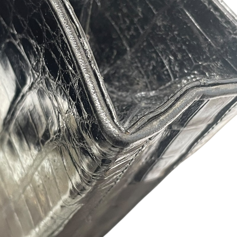 シャネル CHANEL ココマークガマ口ハンドバッグ ブラック ゴールド金具 クロコダイル クロコ レディース ハンドバッグ