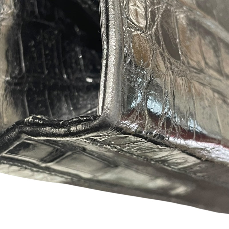 シャネル CHANEL ココマークガマ口ハンドバッグ ブラック ゴールド金具 クロコダイル クロコ レディース ハンドバッグ