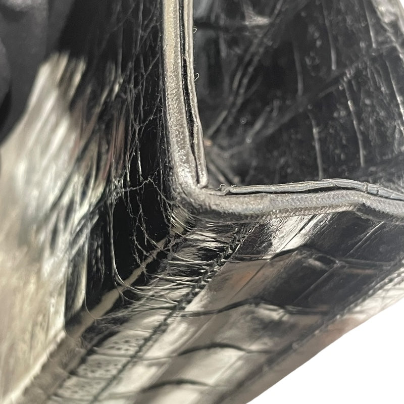 シャネル CHANEL ココマークガマ口ハンドバッグ ブラック ゴールド金具 クロコダイル クロコ レディース ハンドバッグ