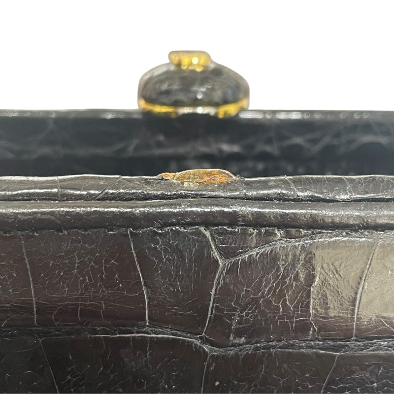 シャネル CHANEL ココマークガマ口ハンドバッグ ブラック ゴールド金具 クロコダイル クロコ レディース ハンドバッグ