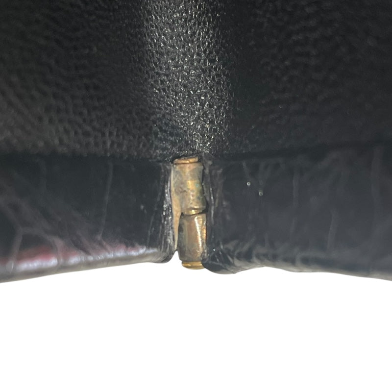 シャネル CHANEL ココマークガマ口ハンドバッグ ブラック ゴールド金具 クロコダイル クロコ レディース ハンドバッグ