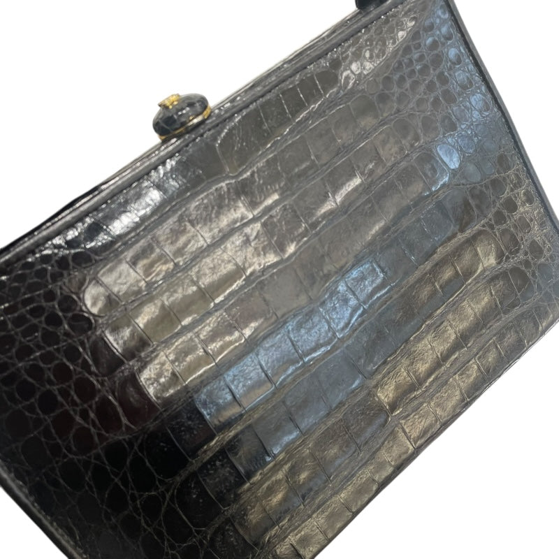 シャネル CHANEL ココマークガマ口ハンドバッグ ブラック ゴールド金具 クロコダイル クロコ レディース ハンドバッグ