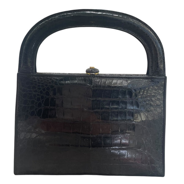 シャネル CHANEL ココマークガマ口ハンドバッグ ブラック ゴールド金具 クロコダイル クロコ レディース ハンドバッグ