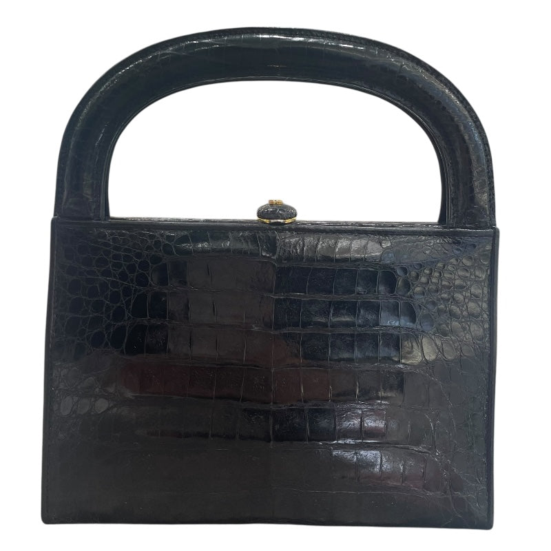 シャネル CHANEL ココマークガマ口ハンドバッグ ブラック ゴールド金具 クロコダイル クロコ レディース ハンドバッグ