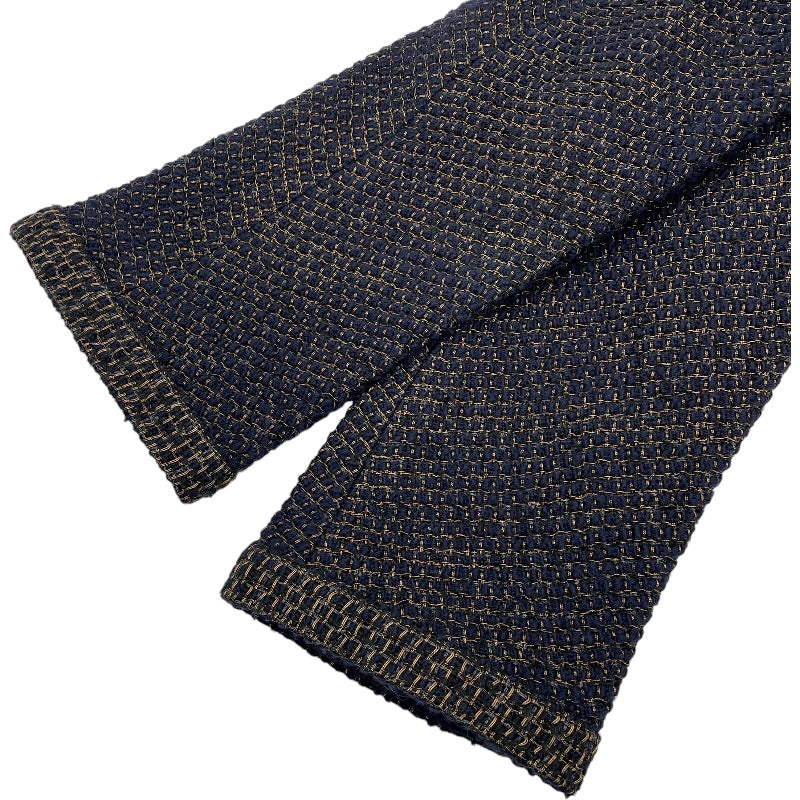 シャネル CHANEL ノーカラーツイードジャケット P61802 ネイビー ツイード レディース ノーカラージャケット