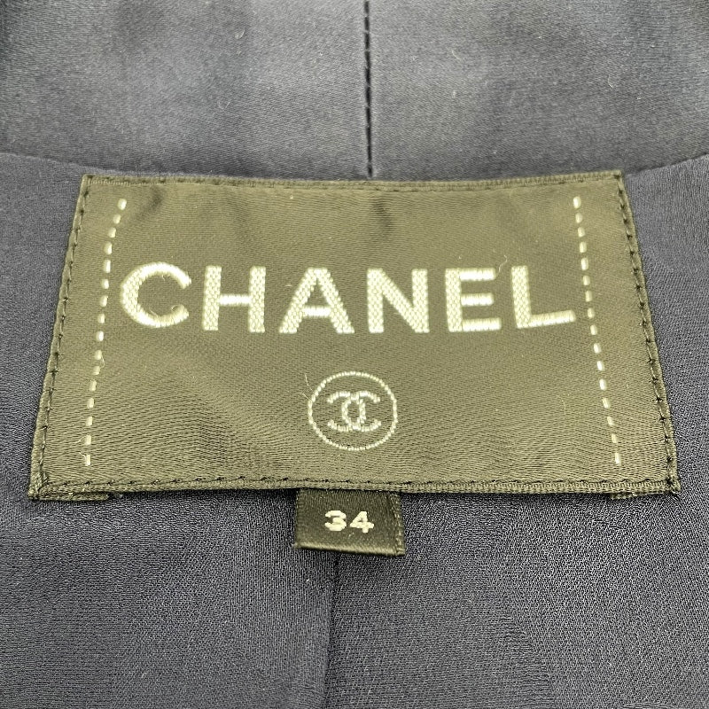 シャネル CHANEL ノーカラーツイードジャケット P61802 ネイビー ツイード レディース ノーカラージャケット
