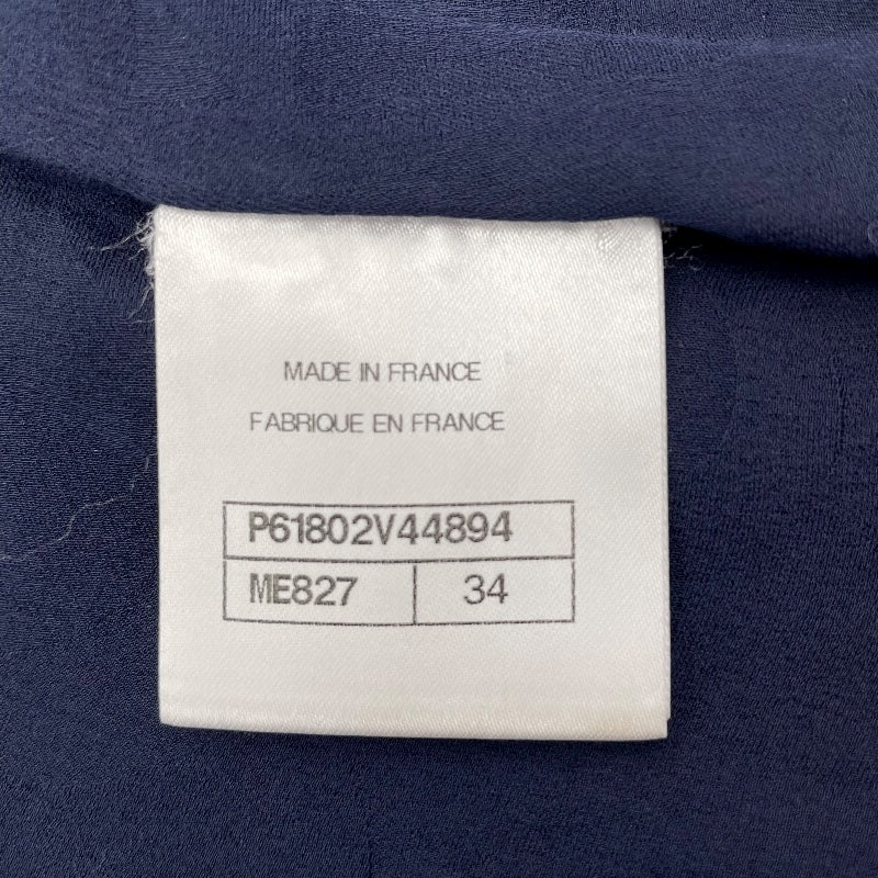 シャネル CHANEL ノーカラーツイードジャケット P61802 ネイビー ツイード レディース ノーカラージャケット