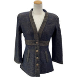 シャネル CHANEL ノーカラーツイードジャケット P61802 ネイビー ツイード レディース ノーカラージャケット