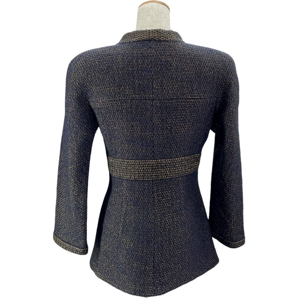 シャネル CHANEL ノーカラーツイードジャケット P61802 ネイビー ツイード レディース ノーカラージャケット