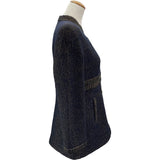 シャネル CHANEL ノーカラーツイードジャケット P61802 ネイビー ツイード レディース ノーカラージャケット