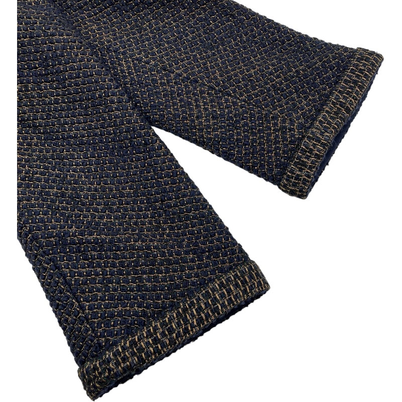 シャネル CHANEL ノーカラーツイードジャケット P61802 ネイビー ツイード レディース ノーカラージャケット