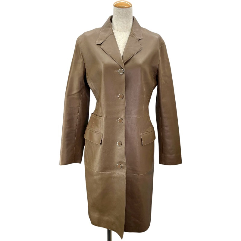 エルメス HERMES レザーロングコート 2H1121D4 ブラウン 羊革 レディース ステンカラーコート