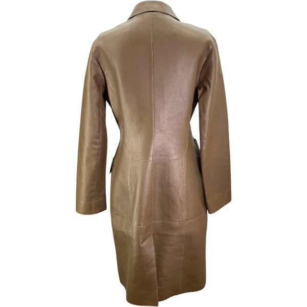 エルメス HERMES レザーロングコート 2H1121D4 ブラウン 羊革 レディース ステンカラーコート