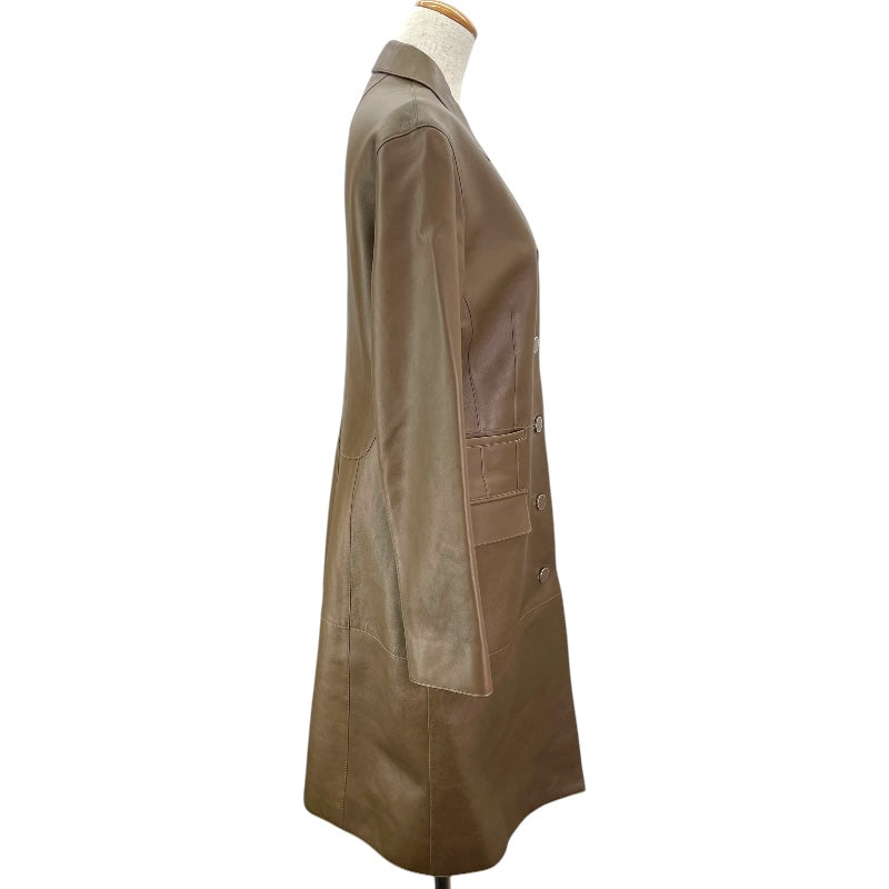 エルメス HERMES レザーロングコート 2H1121D4 ブラウン 羊革 レディース ステンカラーコート