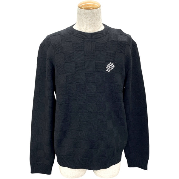 ルイ・ヴィトン LOUIS VUITTON ウールダミエ プルオーバー ノワール HON69W エンベリッシュド ウール メンズ セーター