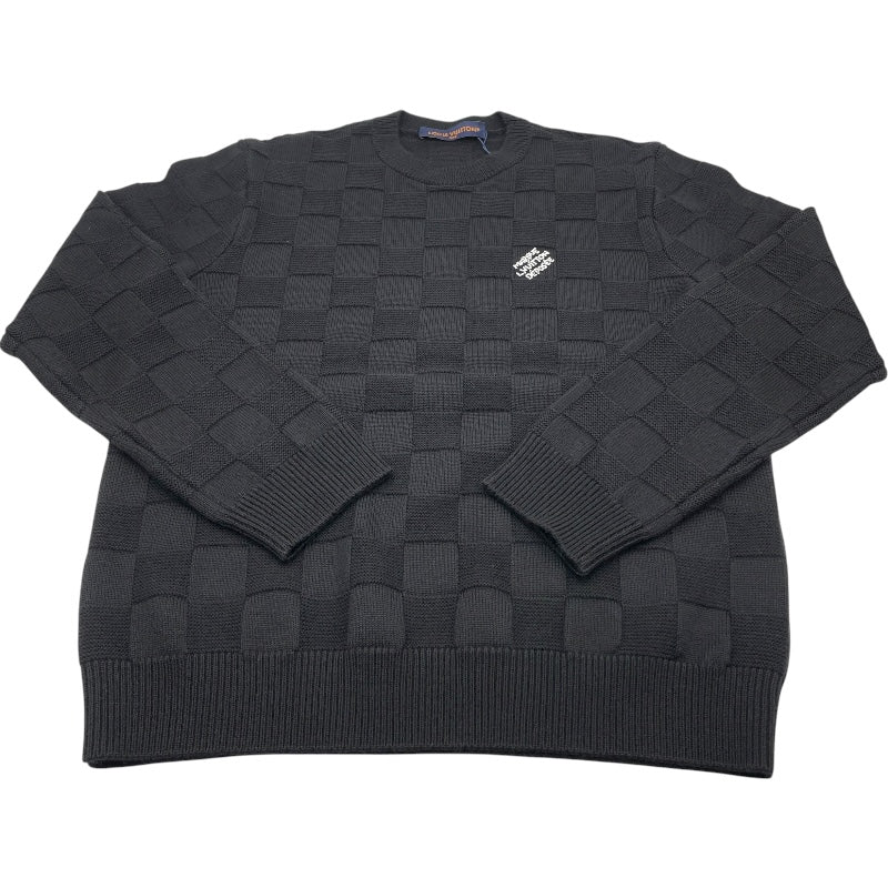 ルイ・ヴィトン LOUIS VUITTON ウールダミエ プルオーバー ノワール HON69W エンベリッシュド ウール メンズ セーター