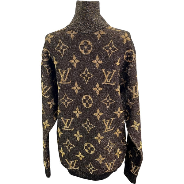 ルイ・ヴィトン LOUIS VUITTON モノグラム総柄タートルネックニットセーター FMKL03 ブラウン ウール レディース セーター