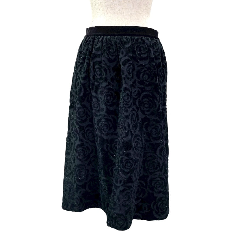 シャネル CHANEL カメリア総柄ラップスカート P59375 ブラック コットン レディース ロングスカート